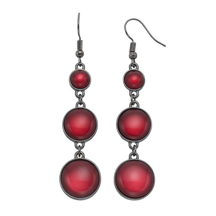 Red Round Cabochon Nickel Free Linear Drop Earrings, Women's, Dark Red