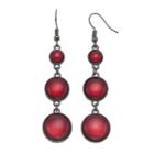 Red Round Cabochon Nickel Free Linear Drop Earrings, Women's, Dark Red