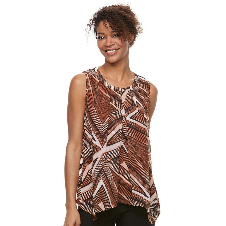 Women's Dana Buchman Pleated Mixed-media Tank, Size: Xl, Brown Over