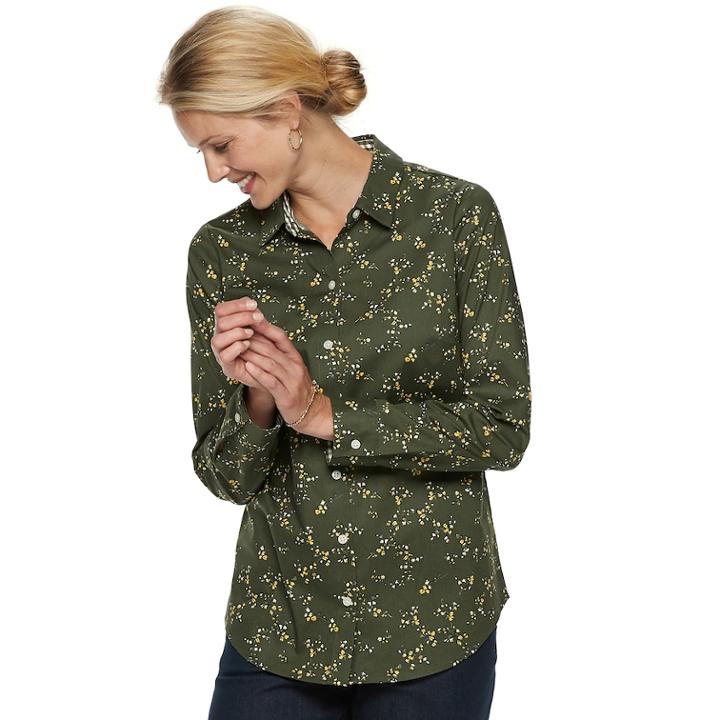 Women's Croft & Barrow&reg; Easy Care Shirt, Size: Xl, Dark Green