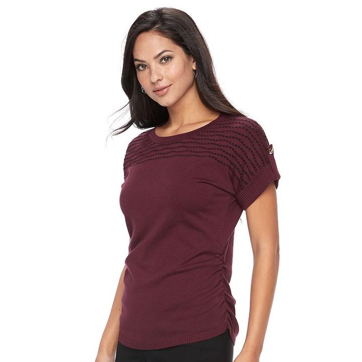 Women's Apt. 9&reg; Wavy Striped Ruched Sweater, Size: Medium, Dark Brown