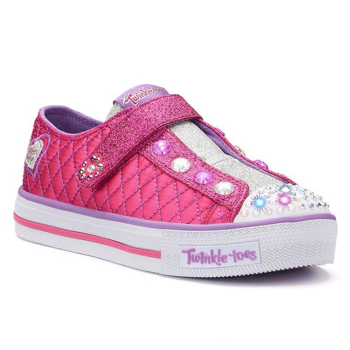 Skechers Twinkle Toes Shuffles Sparkly Jewels Girls' Light-up Sneakers, Girl's, Size: 1, Red Overfl