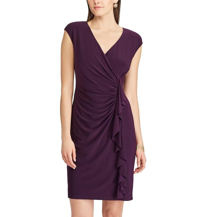 Petite Chaps Surplice Ruffle Dress, Women's, Size: M Petite, Purple