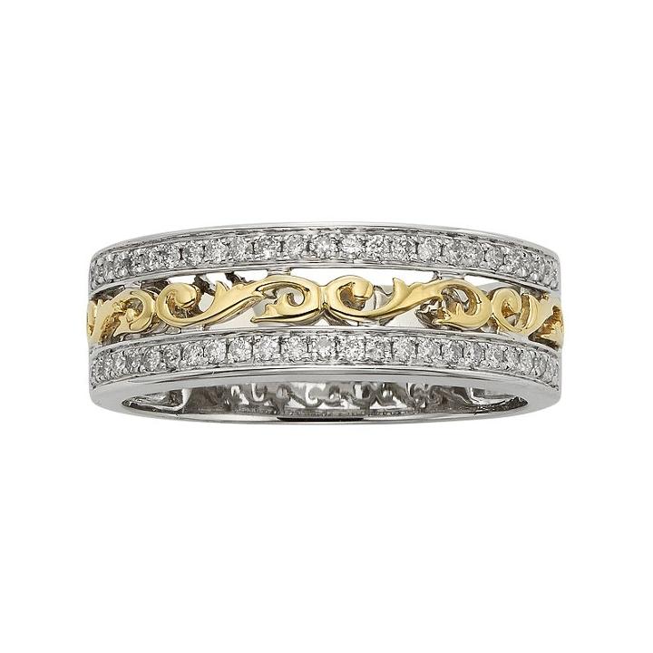 14k Gold Two Tone 1/4-ct. T.w. Diamond Scrollwork Wedding Ring, Women's, Size: 7, White