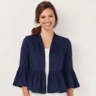 Women's Lc Lauren Conrad Ruffle Cropped Blazer, Size: Xxl, Blue (navy)