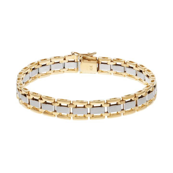 Men's Two Tone 10k Gold Rectangle Link Bracelet, Size: 8.5