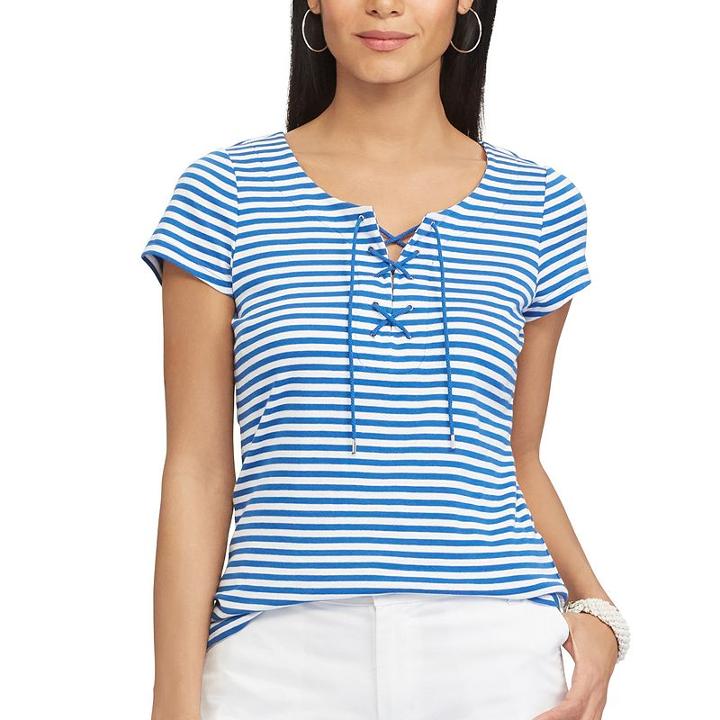 Chaps, Women's Lace-up Tee, Size: Medium, Blue