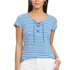 Chaps, Women's Lace-up Tee, Size: Medium, Blue