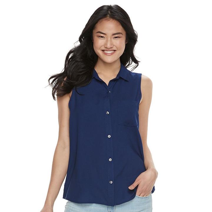 Juniors' So&reg; Pleated Sleeveless Shirt, Girl's, Size: Large, Blue