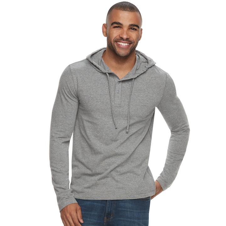 Men's Sonoma Goods For Life&trade; Supersoft Classic-fit Henley Hoodie, Size: Large, Grey (charcoal)
