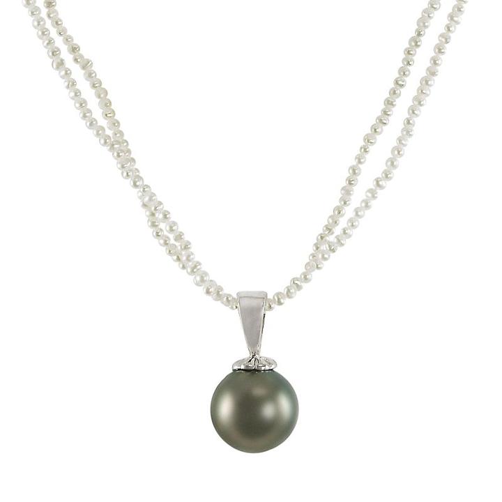 14k White Gold Tahitian Cultured Pearl Pendant, Women's, Size: 18, Black