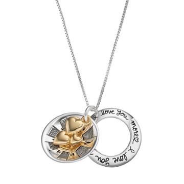 Timeless Sterling Silver Two Tone I Love You More Circle Pendant, Women's