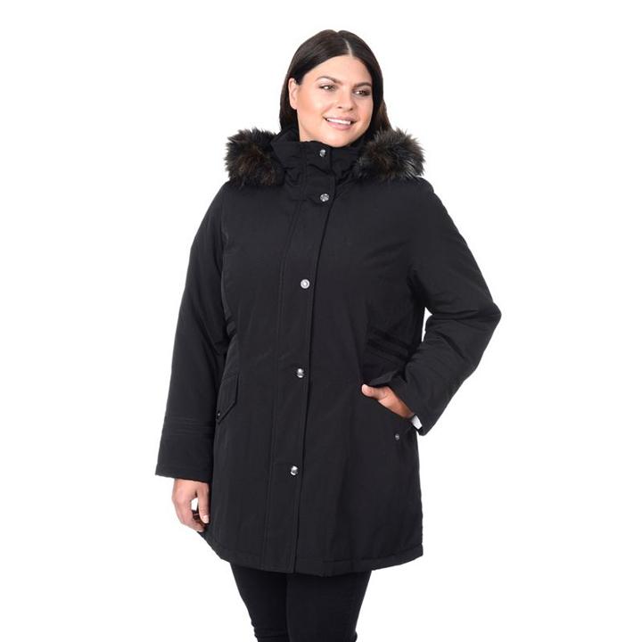 Plus Size Croft & Barrow&reg; Faux-fur Trim Stadium Jacket, Women's, Size: 1xl, Black
