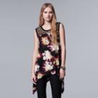 Women's Simply Vera Vera Wang Print Lace Handkerchief Tunic, Size: Xs, Black