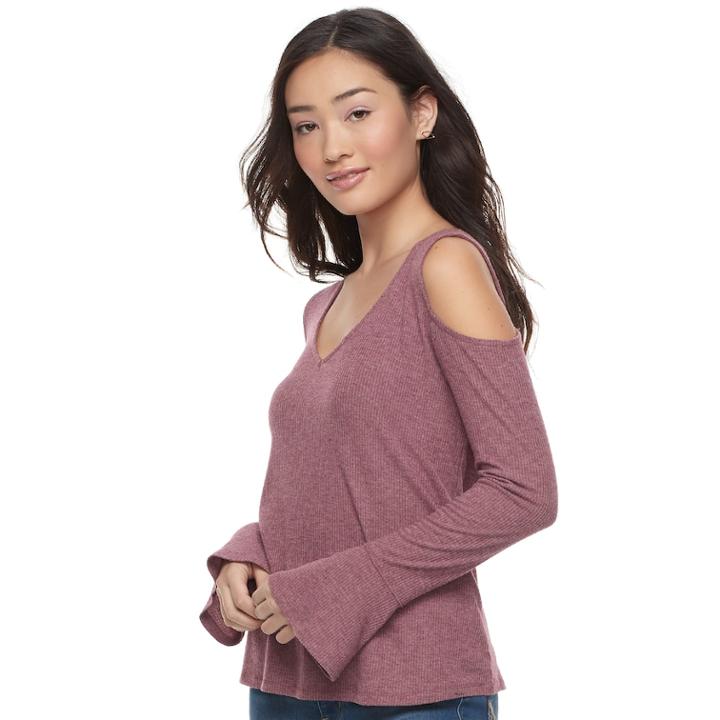 Juniors' So&reg; Cozy Cold-shoulder Top, Teens, Size: Small, Dark Pink