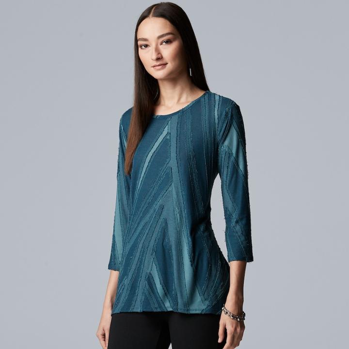 Women's Simply Vera Vera Wang Textured Asymmetrical Top, Size: Medium, Dark Blue