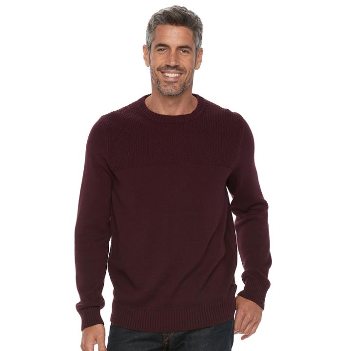 Men's Croft & Barrow&reg; Classic-fit Textured Yoke Crewneck Sweater, Size: Large, Dark Red