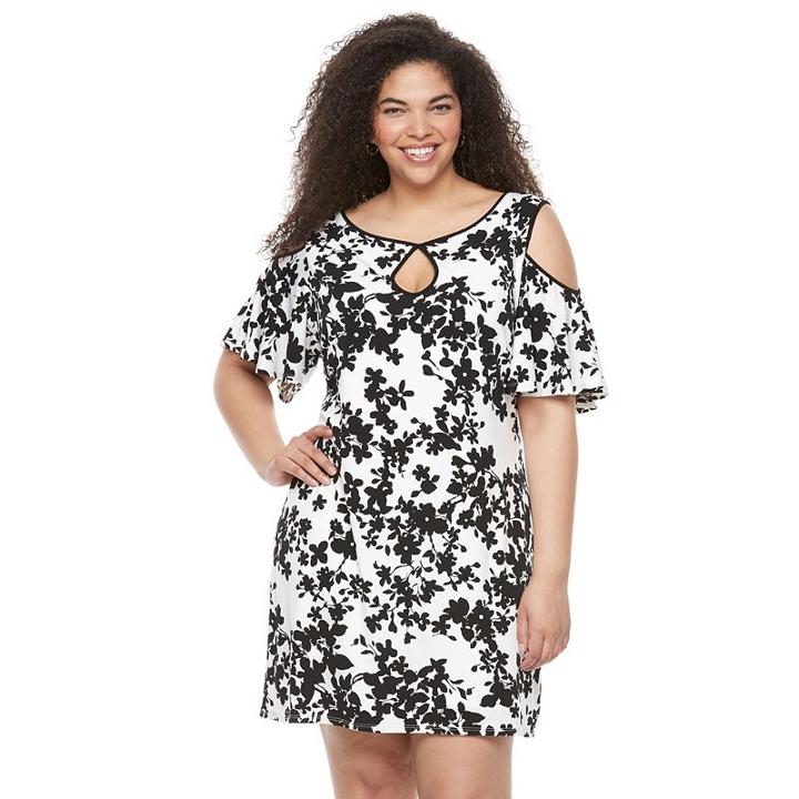 Plus Size Chaya Floral Cold-shoulder Shift Dress, Women's, Size: 18 W, Grey (charcoal)