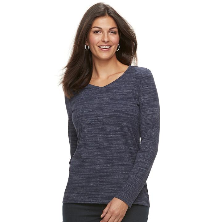 Women's Croft & Barrow&reg; Essential V-neck Top, Size: Medium, Dark Blue