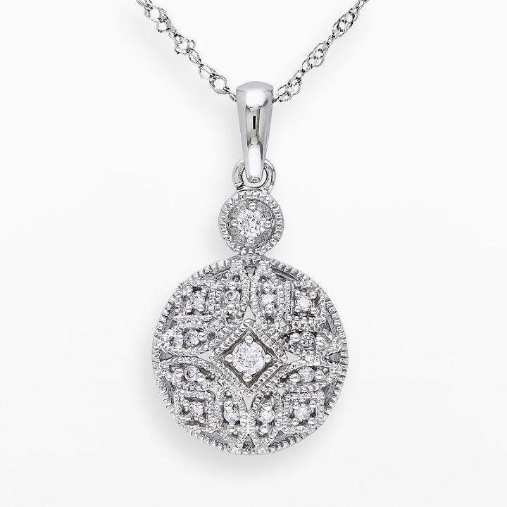 Miadora 14k White Gold 1/8-ct T.w. Round-cut Diamond Geometric Pendant, Women's, Size: 17
