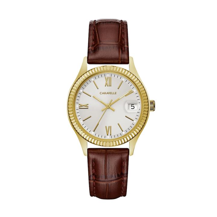 Caravelle Women's Leather Watch - 44m111, Size: Medium, Brown