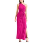 Women's Chaps One-shoulder Gathered Evening Gown, Size: 12, Pink