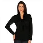 Women's Harve Benard Solid Tie-front Sweater, Size: Large, Black
