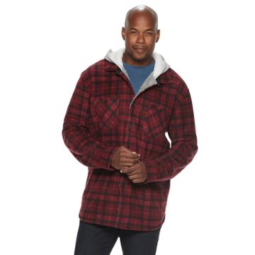 Men's Anchorage Expedition Classic-fit Plaid Fleece Hooded Shirt Jacket, Size: Small, Dark Red
