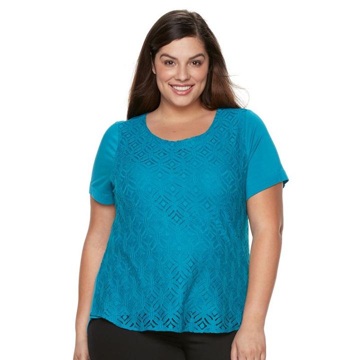 Plus Size Croft & Barrow&reg; Lace Tee, Women's, Size: 3xl, Turquoise/blue (turq/aqua)
