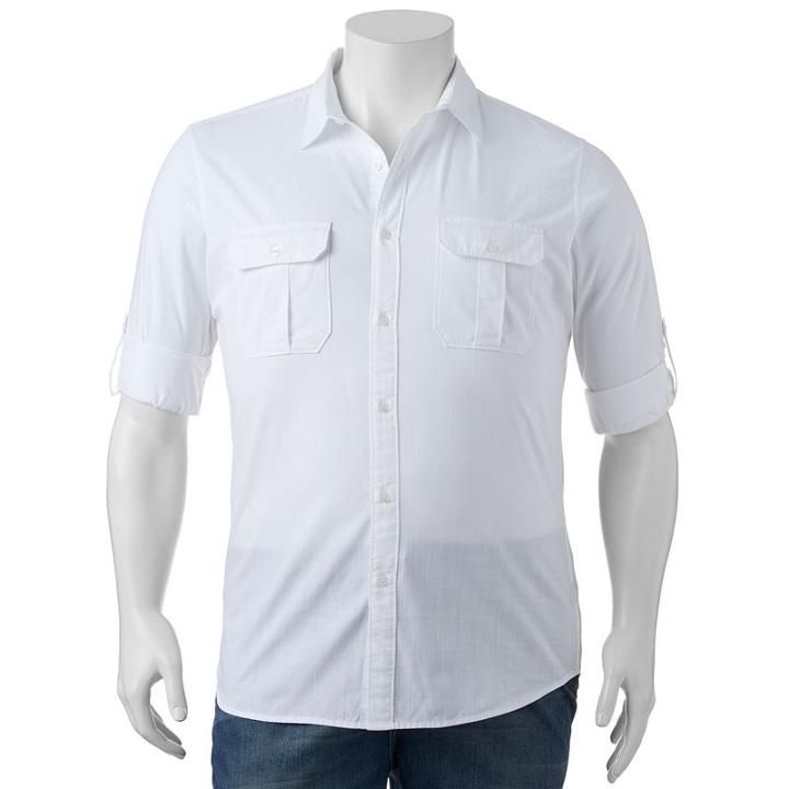 Big & Tall Apt. 9&reg; Classic-fit Crosshatch Roll-tab Button-down Shirt, Men's, Size: 2xb, White