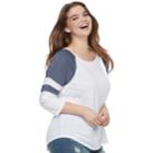 Juniors' Plus Size So&reg; Lace-up Colorblock Raglan Tee, Teens, Size: 3xl, White
