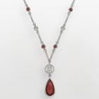 Ohio State Buckeyes Silver Tone Crystal Logo Teardrop Y Necklace, Women's, Red