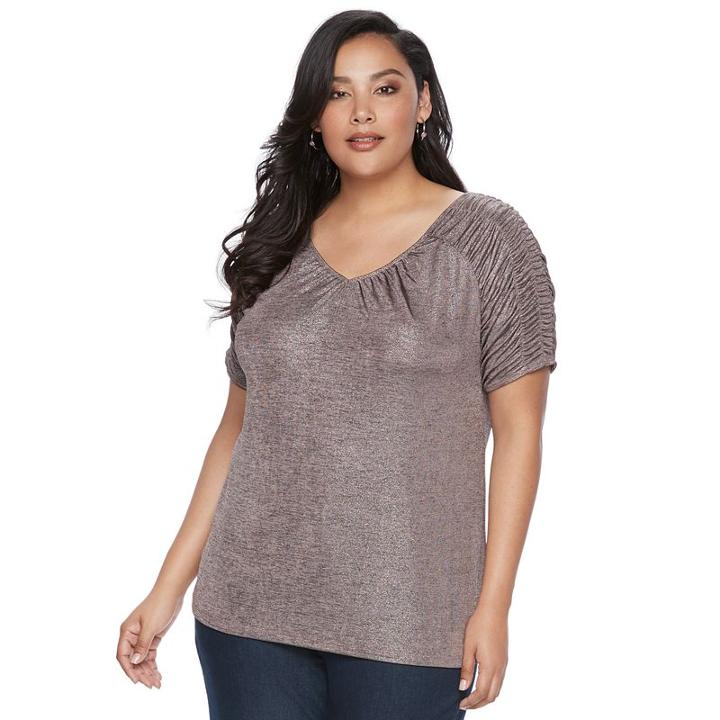 Plus Size Jennifer Lopez Foiled V-neck Tee, Women's, Size: 3xl, Med Brown