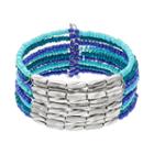 Blue Seed Bead Multi Row Cuff Bracelet, Women's