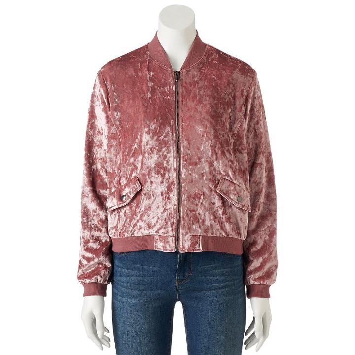 Juniors' Cloud Chaser Velvet Bomber Jacket, Girl's, Size: Small, Brt Pink