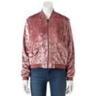 Juniors' Cloud Chaser Velvet Bomber Jacket, Girl's, Size: Small, Brt Pink