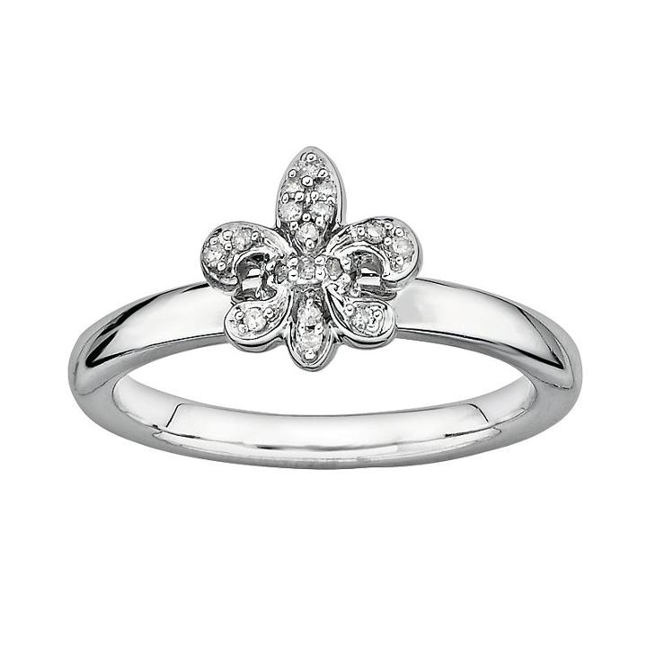 Stacks And Stones Sterling Silver Diamond Accent Fleur-de-lis Stack Ring, Women's, Size: 6, Grey