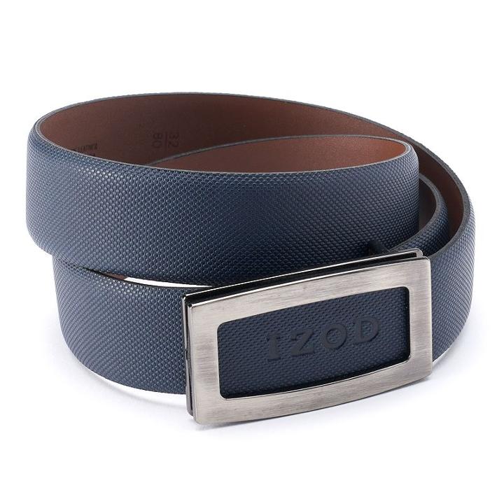Men's Izod Cutout Logo Plaque Golf Belt, Size: 34, Blue (navy)