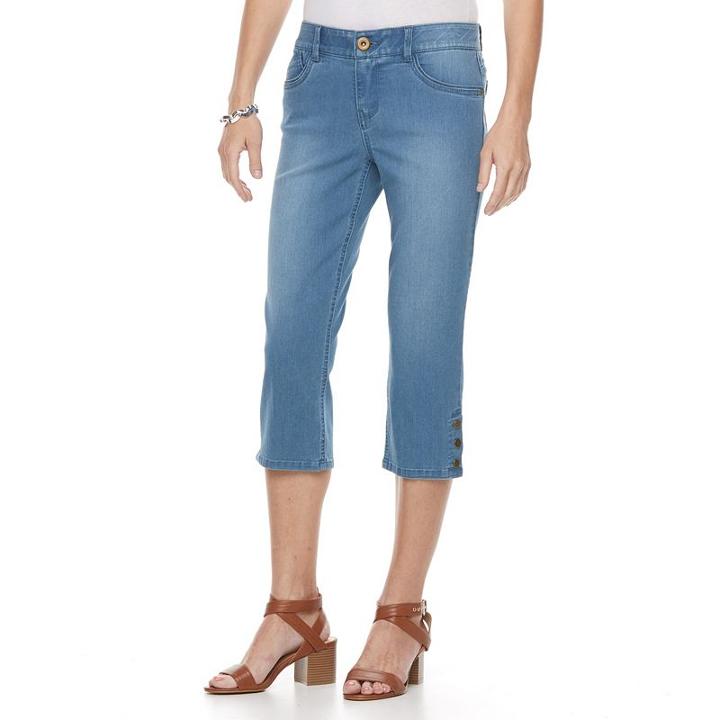 Women's Dana Buchman Snap Capri Jeans, Size: 14, Med Blue
