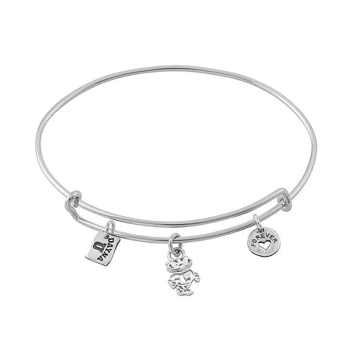 Dayna U Sterling Silver Wisconsin Badgers Charm Adjustable Bangle Bracelet, Women's, Grey