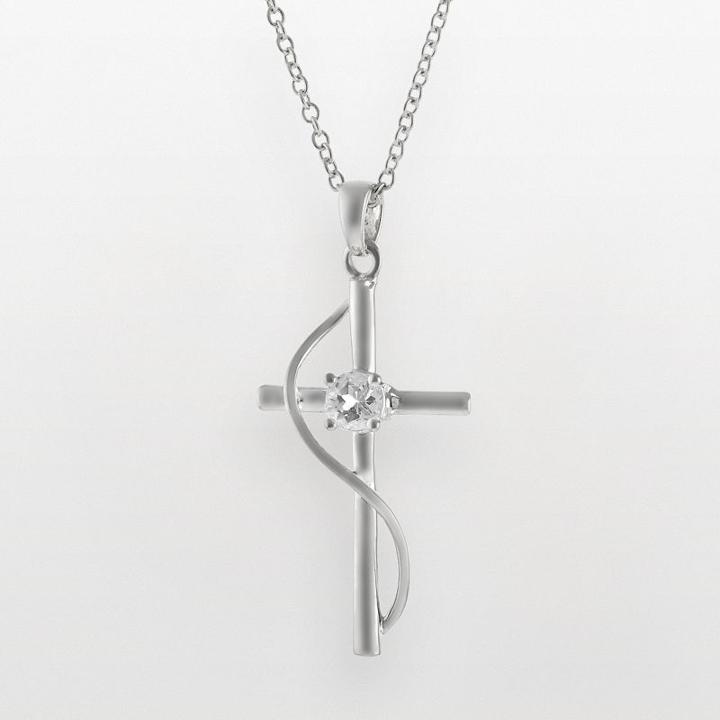 Silver Plated White Topaz Cross Pendant, Women's, Size: 18