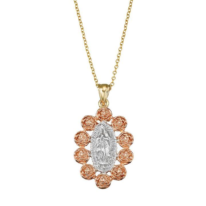Sterling Silver And 14k Gold Over Silver Tri-tone Our Lady Of Guadalupe Pendant Necklace, Women's, Size: 18, Yellow