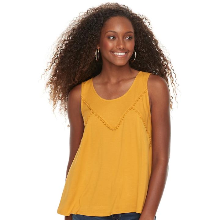 Juniors' Love, Fire Solid Pom-pom Tank, Teens, Size: Large, Yellow