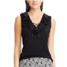 Women's Chaps Ruffle Lace-up Tank, Size: Small, Black