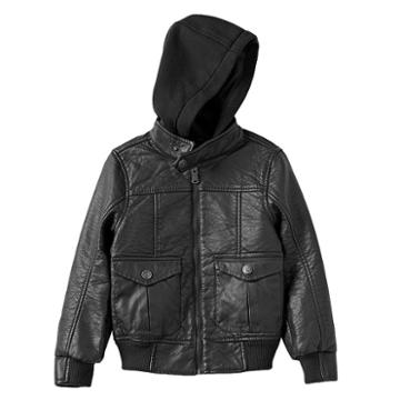 Boys 4-7 Urban Republic Hooded Faux-leather Moto Jacket, Boy's, Size: 5-6, Black
