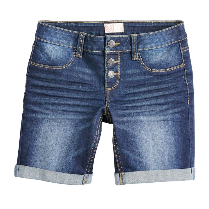 Girls 7-16 & Plus Size So&reg; Triple Snap Button Bermuda Shorts, Size: 18 1/2, Dark Blue
