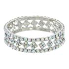 Simulated Crystal Open-worked Stretch Bracelet, Women's, Silver