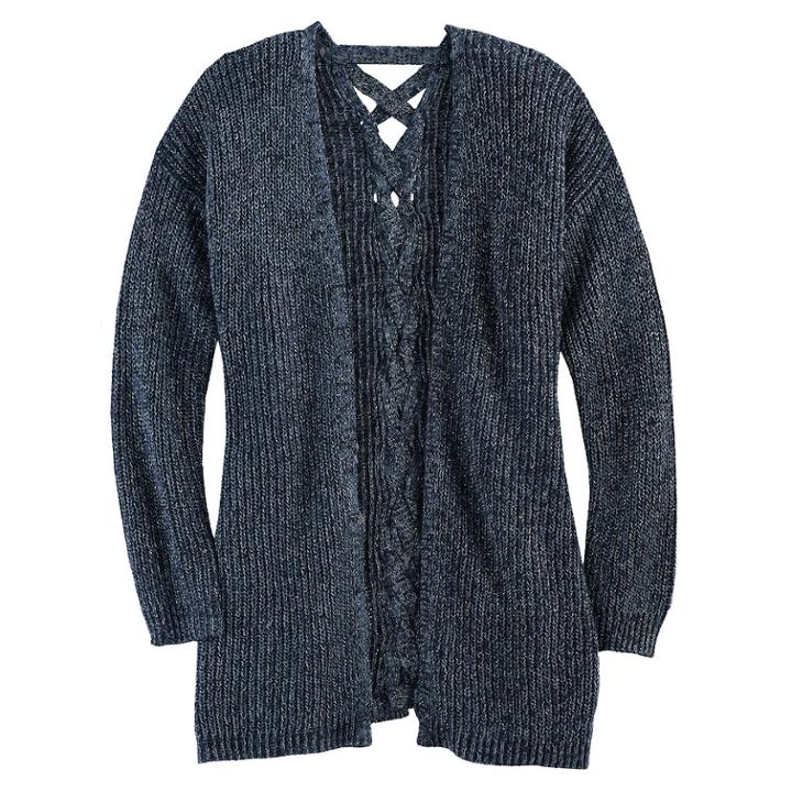 Girls 7-16 & Plus Size Cloud Chaser Lace-up Back Cardigan Sweater, Size: Large, Med Blue