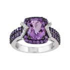 Amethyst, African Amethyst & 1/10 Carat T.w. Diamond Sterling Silver Halo Ring, Women's, Size: 5, Purple