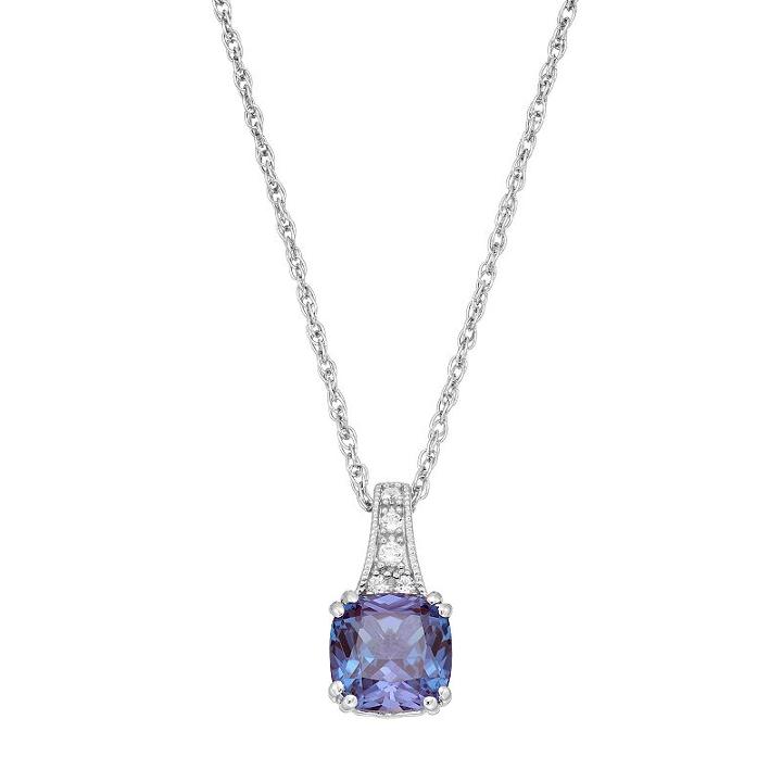 Sterling Silver Lab-created Alexandrite & White Sapphire Pendant, Women's, Size: 18, Blue